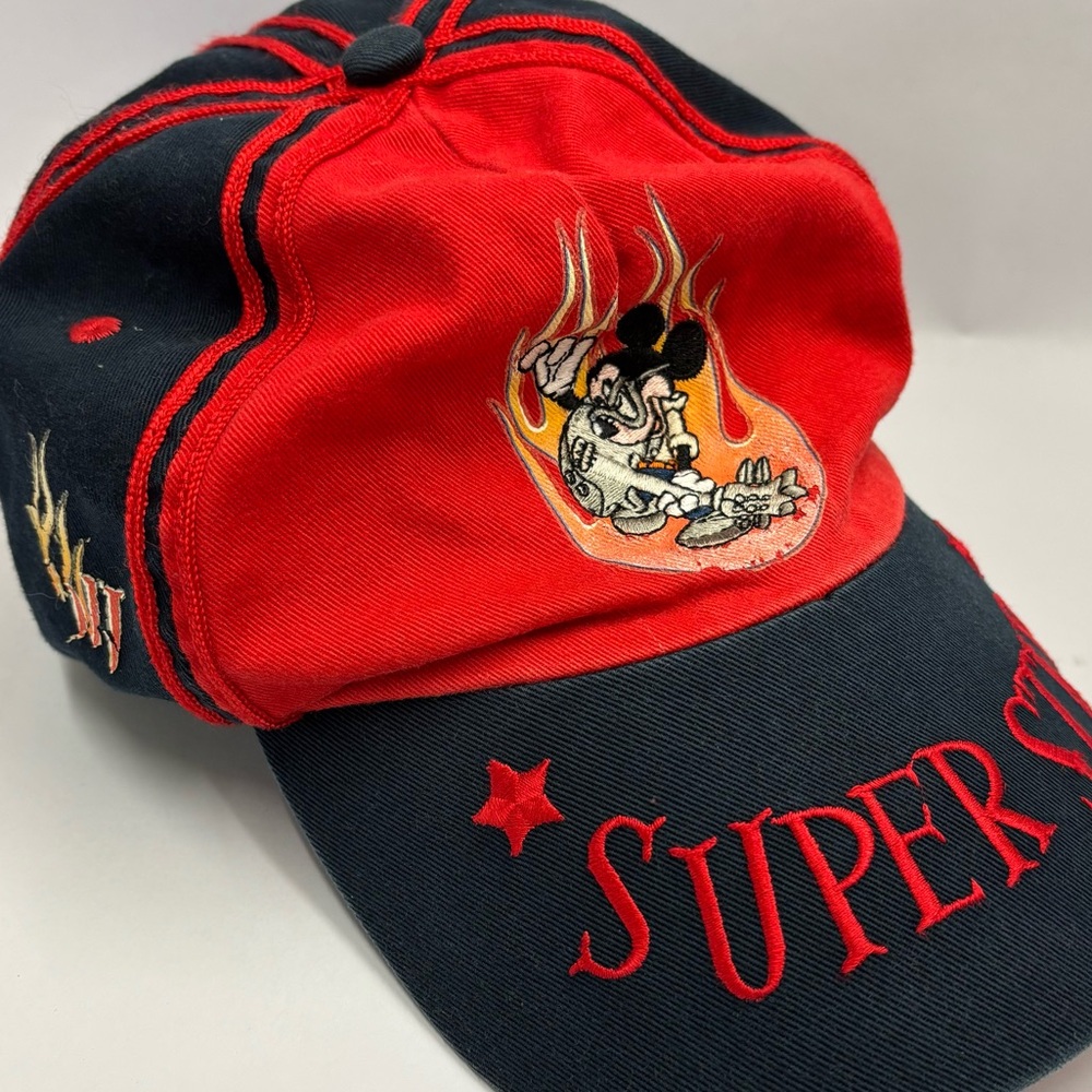 Vintage y2k Mickey kids hat with flames, Super Star embroidery